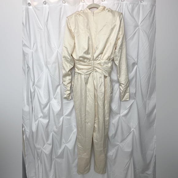 House of CB Gabrielle Ivory Draped Ruched Satin Jumpsuit - Picture 10 of 12